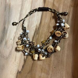 Bohemian Multi-Strand Bracelet with Orange Peel Rose Accents